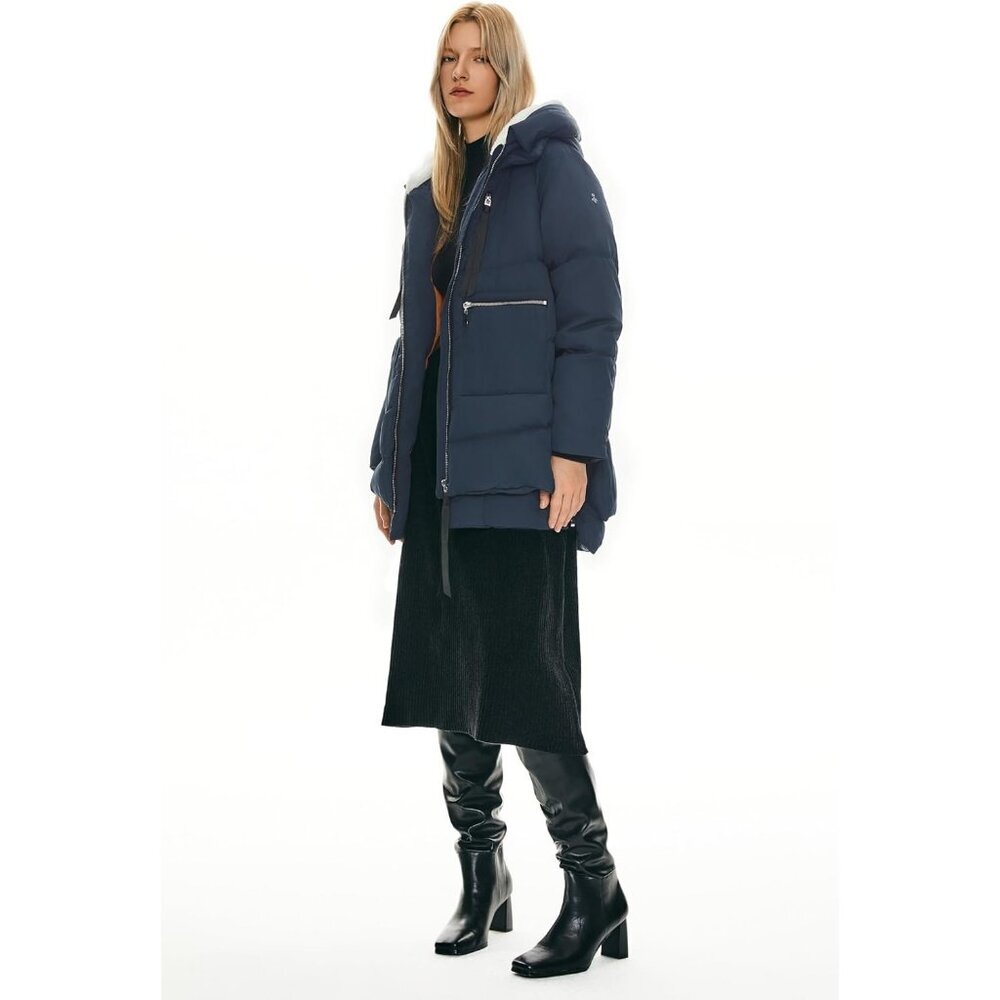 Women's Thickened Navy Clothing Down Vest Jacket Warm Fleece Lined Hood Coat - Picture 7 of 8